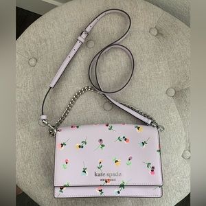 Kate Spade Leather Small Cross Body Bag Purple Flowers